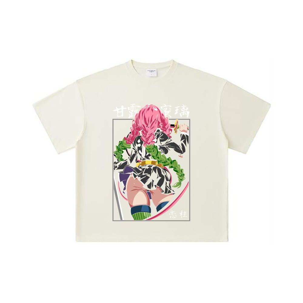 260 GSM Double Yarn 32 Count 100% Cotton Demon Slayer V75 Mitsuri Print Unisex Heavy Cotton T Shirt