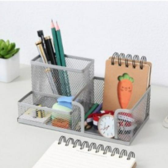 Creative Multi-Compartment Metal Pen Holder and Stationery Organizer