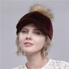 Gorra con visera para esquilar ovejas para otoño e invierno para mujer, nuevo gorro cálido de lana, gorro de piel con bola de piel de zorro real