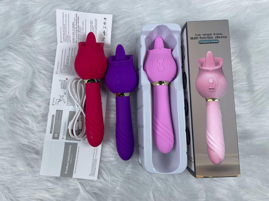 Chen Rose Telescopic Vibrator with Licking Tongue and Jumping Egg