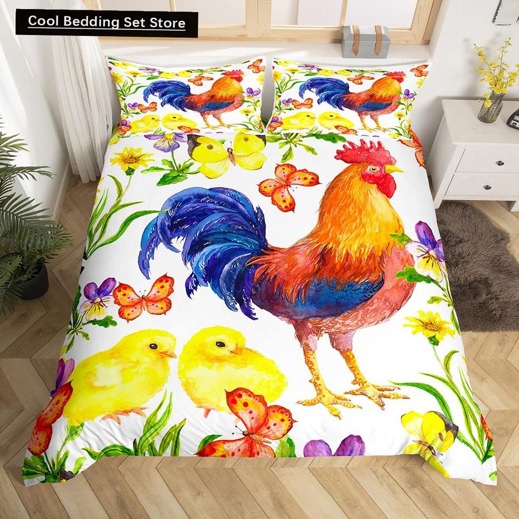 Farm Animals King Queen Duvet Cover Rooster Sheep Pig Cow Bedding Set Farmhouse Country Comforter Cover Polyester Quilt Cover