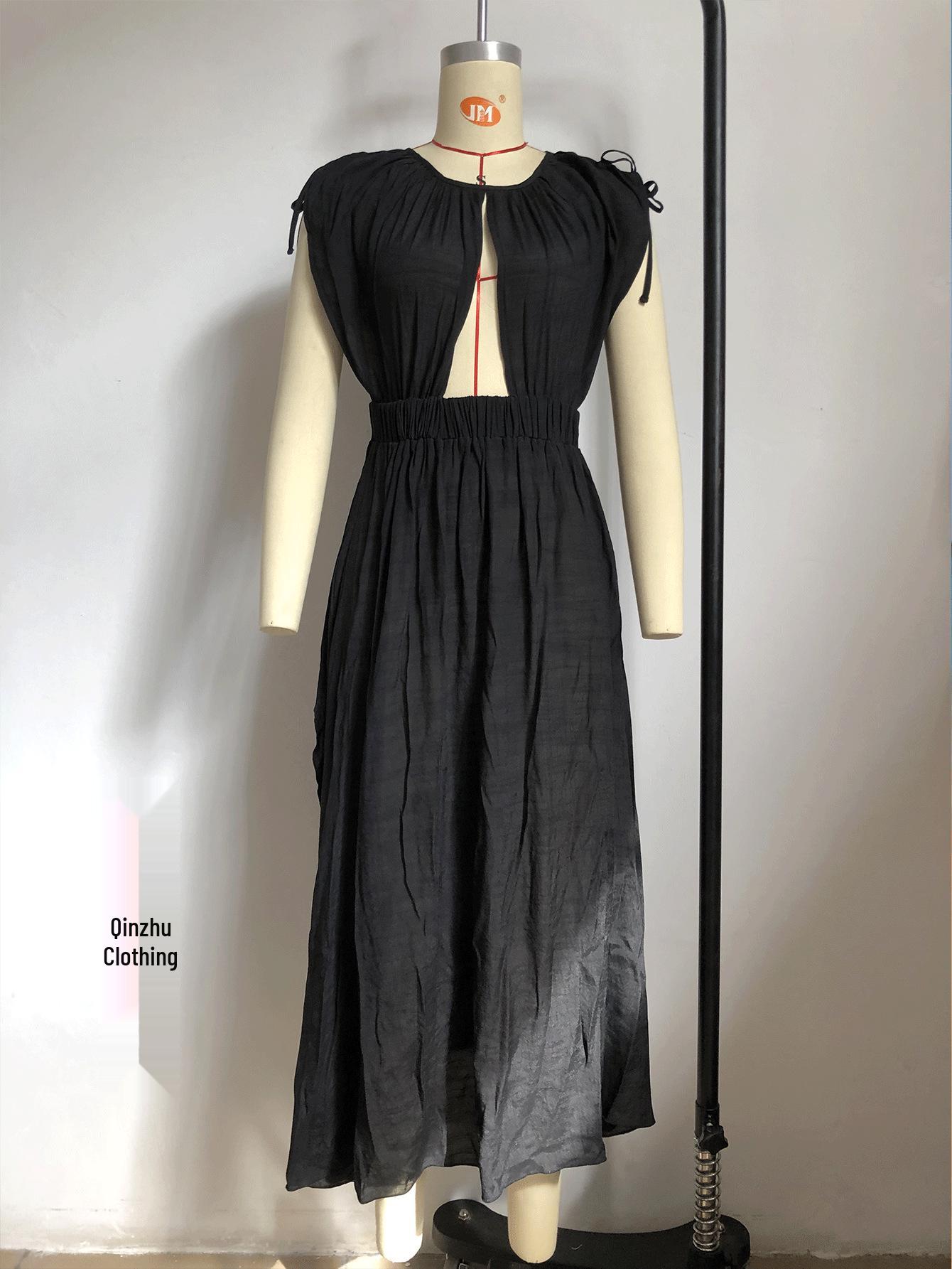 

Женское летнее платье без рукавов на тонких бретелях, с открытой спиной и разрезом для пляжа