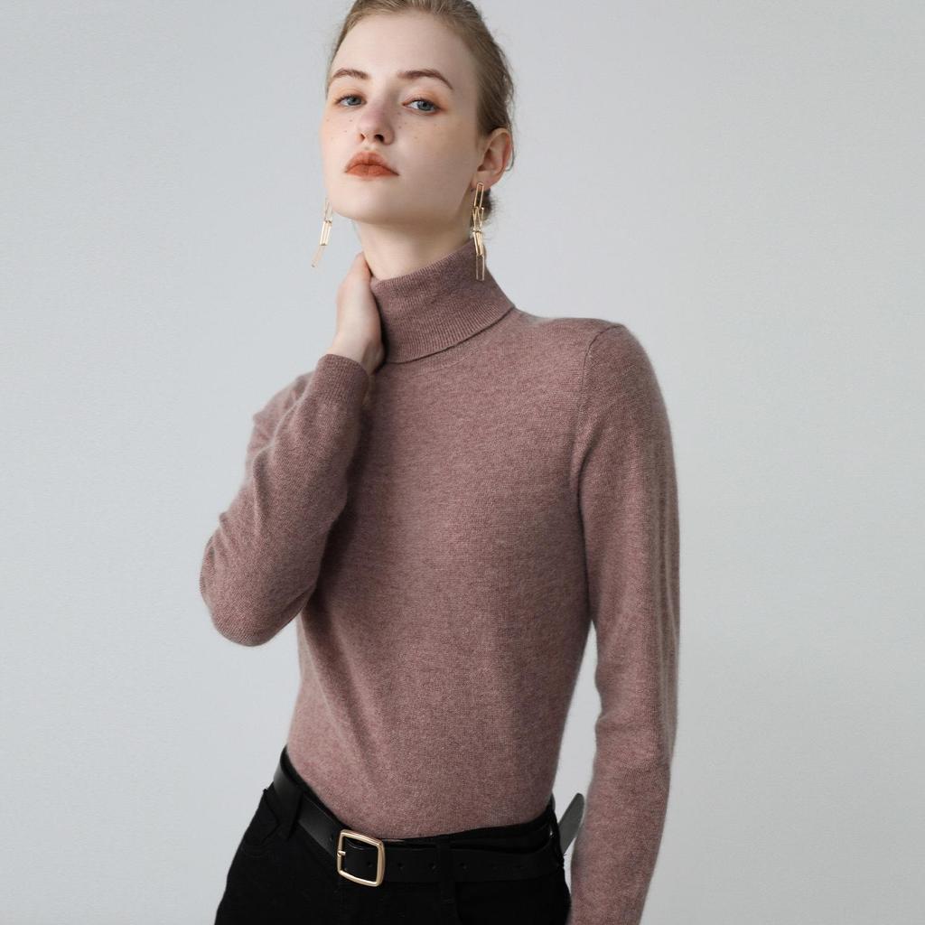 Women's Cashmere High Neck Slimming Sweater - Long Sleeve, Warm, Elegant Autumn/Winter Knitwear Top