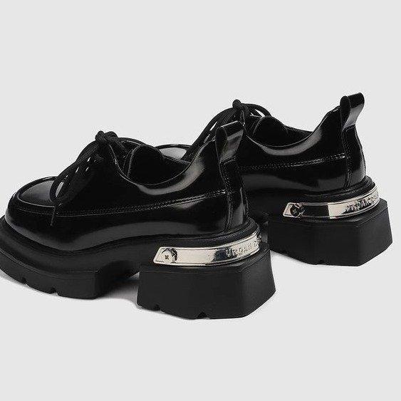 2025 Spring and Autumn New Versatile Popular British Style Small Leather Shoes French Hepburn Style Thick-soled Heightened Thick-heeled Loafers