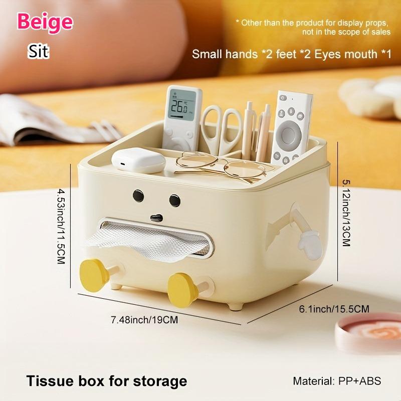 

Cute Paper Towel Box with Lid Multi-Function Tissue Box Multi-grids Remote Control Holder Phone Stand Organizer Home Table Decor