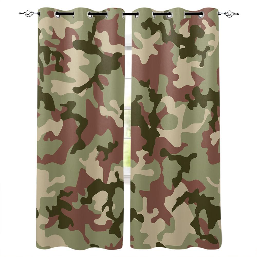 Camouflage Groen Bruin Geometrisch Luxe Huis Gordijnen Huisbenodigdheden Woonkamer Slaapkamer Aangepaste Gordijnen 70W x 100H(cm) x2