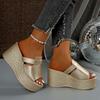 Women's Gold Platform Wedge Sandals Summer 2025 Thick Bottom Non Slip Beach Slippers Woman Fashion Peep Toe High Heel Sandalias