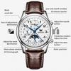 OLEVS Original Men's Automatic Wristwatch Moon Phase Calendar Waterproof Stainless Steel Leather Strap Mechanical Watch for Men