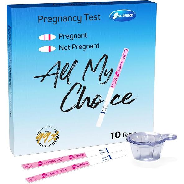 Pregnancy Tests with Cup, HEAL-CHECK Bulk Pregnancy Test Strips for Home Detection, Over 99% Accuracy, Individually Wrapped, Extra-Wide 5mm HCG Test 1 Count (Pack of 10)