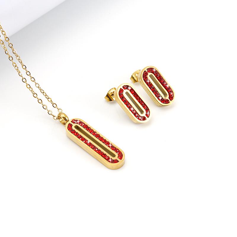 

Европейско-американский кулон овальной формы из 18-каратного золота, набор ожерелий со стразами из нержавеющей стали для женщин красный