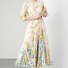 Summer Women Vintage Print Flower Loose Maxi Party Dresses with Belt