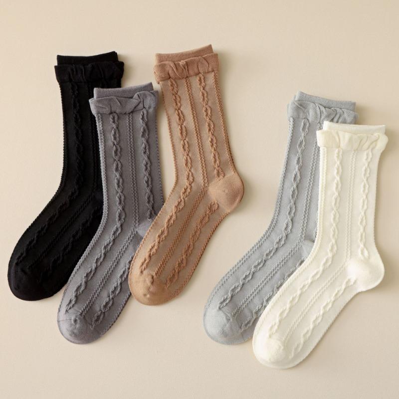 Dui Dui Socks Women's Autumn Dark-patterned Mid-calf Socks Twisted Double Flared Long Calf Socks Cotton Breathable Women's