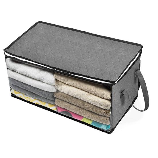 3 Pcs Foldable Quilt Storage Bag Dustproof Moisture-proof with Transparent Window Zipper Closure Large Capacity Wardrobe Blanket Towel Pillow
