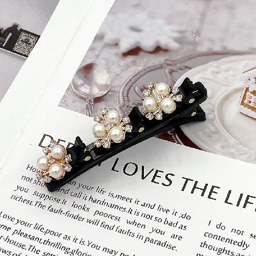 Double Layer Braided Hair Clip Vintage Rhinestone Faux Pearl BlackHairpin Barrette Elegant Hair Accessories Styling Tool Braider
