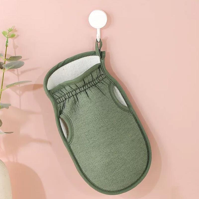 Thickened Double Layer Exfoliating Towel with Finger Hole - Fine Sand Shower Gloves for Painless Mud Removal оливковое зеленый