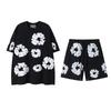 New Trendy Short-sleeved Short-pants Set with Foam Printing - Suitable for Both Men and Women, for Casual Wear.