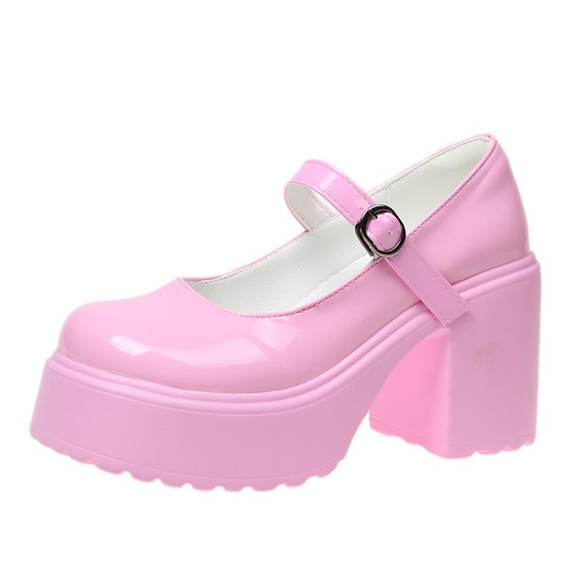 Fashion Hot Pink Princess Shoes for Women Chunky Platform Super High Heels Mary Janes Shoes Woman Pumps Thick Heeled Y2K Lolita Shoes