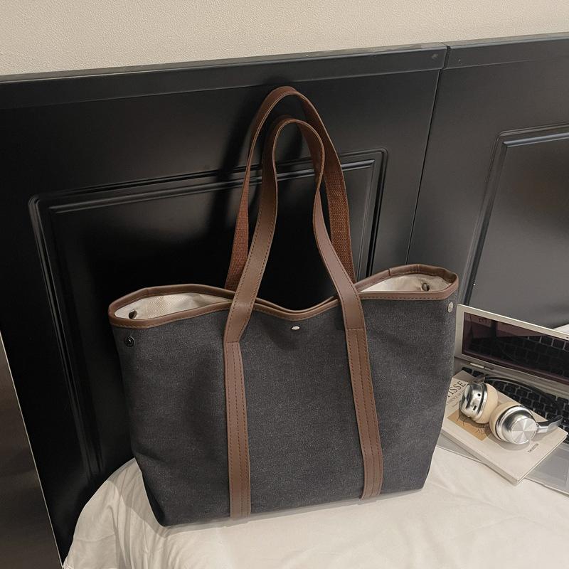 

New Large Capacity Canvas Top Handle Bag Women Fashi Shoulder Bag Ins Commuter Comfortable and Versatile Texture Storage Bag чёрный