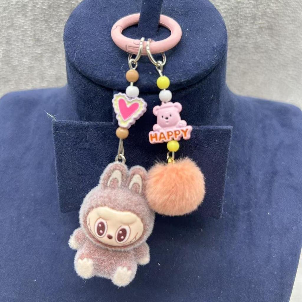 Nieuwe Labubu Pluche Mini Sleutelhanger Anime Cartoon Sleutelhanger Bedels Kawaii Mobiele Telefoon Rugzak Decoratie Autosleutel Accessoires Cadeaus