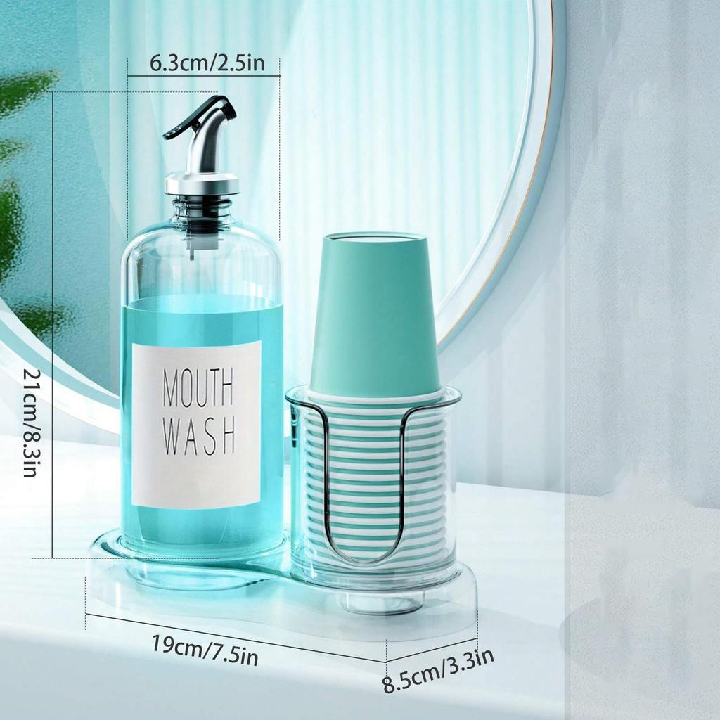 Mouthwash Dispenser for Bathroom Organizer with Cup Holder Detachable Acrylic Mouthwash Container 16 Oz,Mouth Washer Dispenser