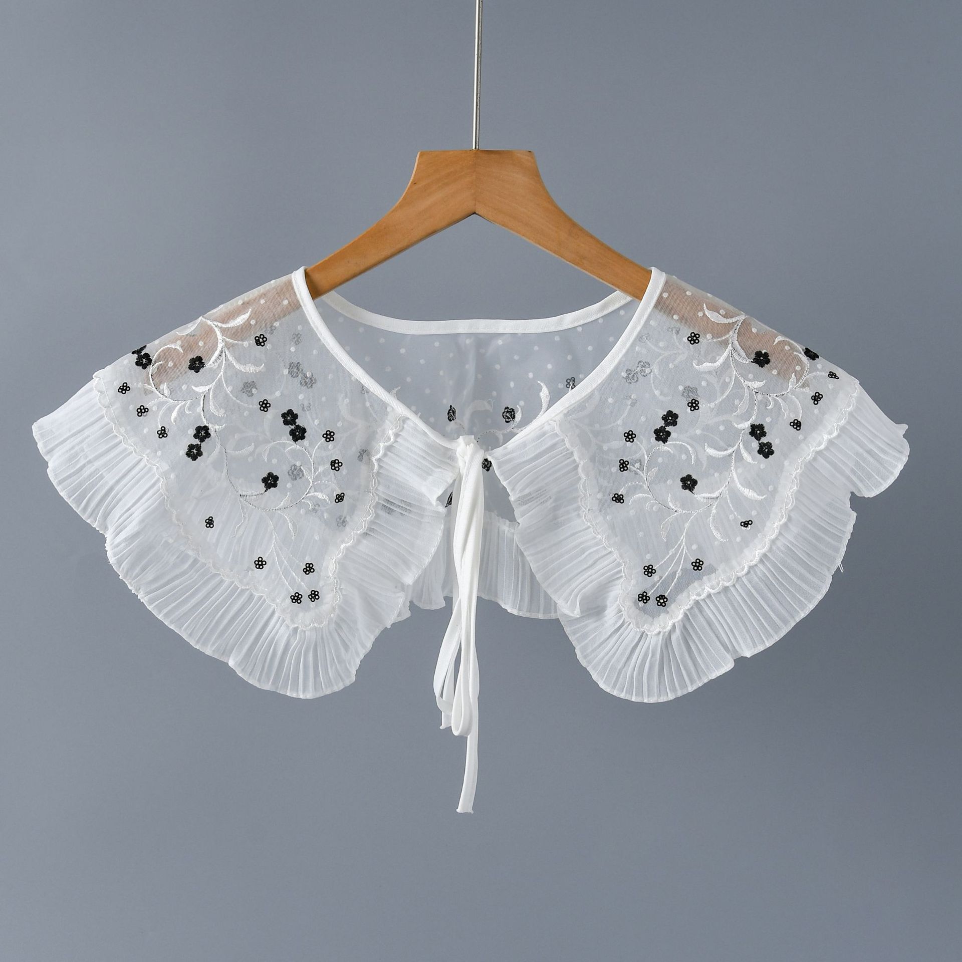 

Женские вышитые цветочные шали для повседневного платья, блузка с ложным воротником и шнуровкой, маленькая накидка, съемный воротник-декор