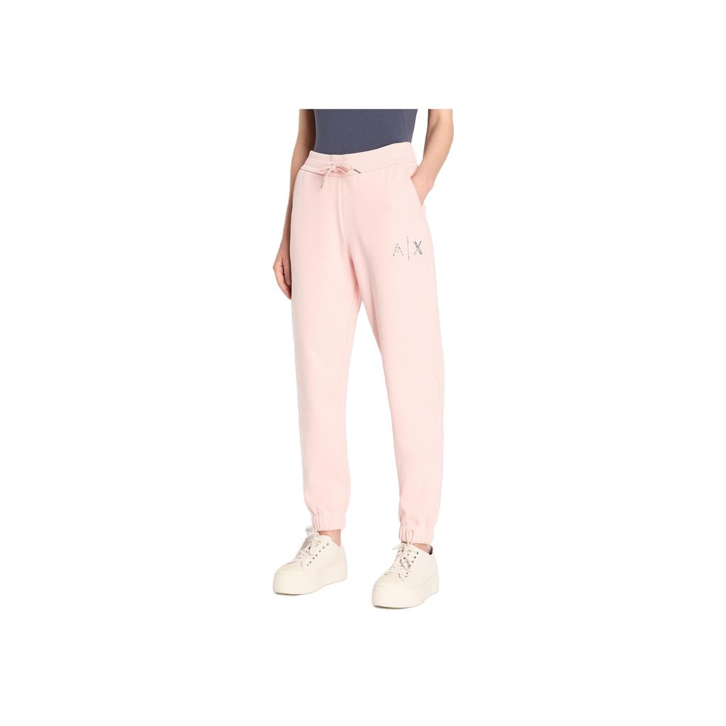 Armani Exchange FW23 Pattern Rhinestone High-Waisted Cuffed Casual Pants Women bottoms Light-Pink 6RYP94-YJEFZ-7415