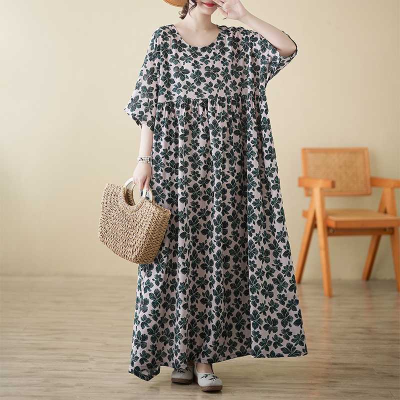 

Летнее платье с круглым вырезом и рукавами-ротаторами, свободное платье-свинг, женский большой размер, богемное повседневное отпускное платье one size fits all зелёный