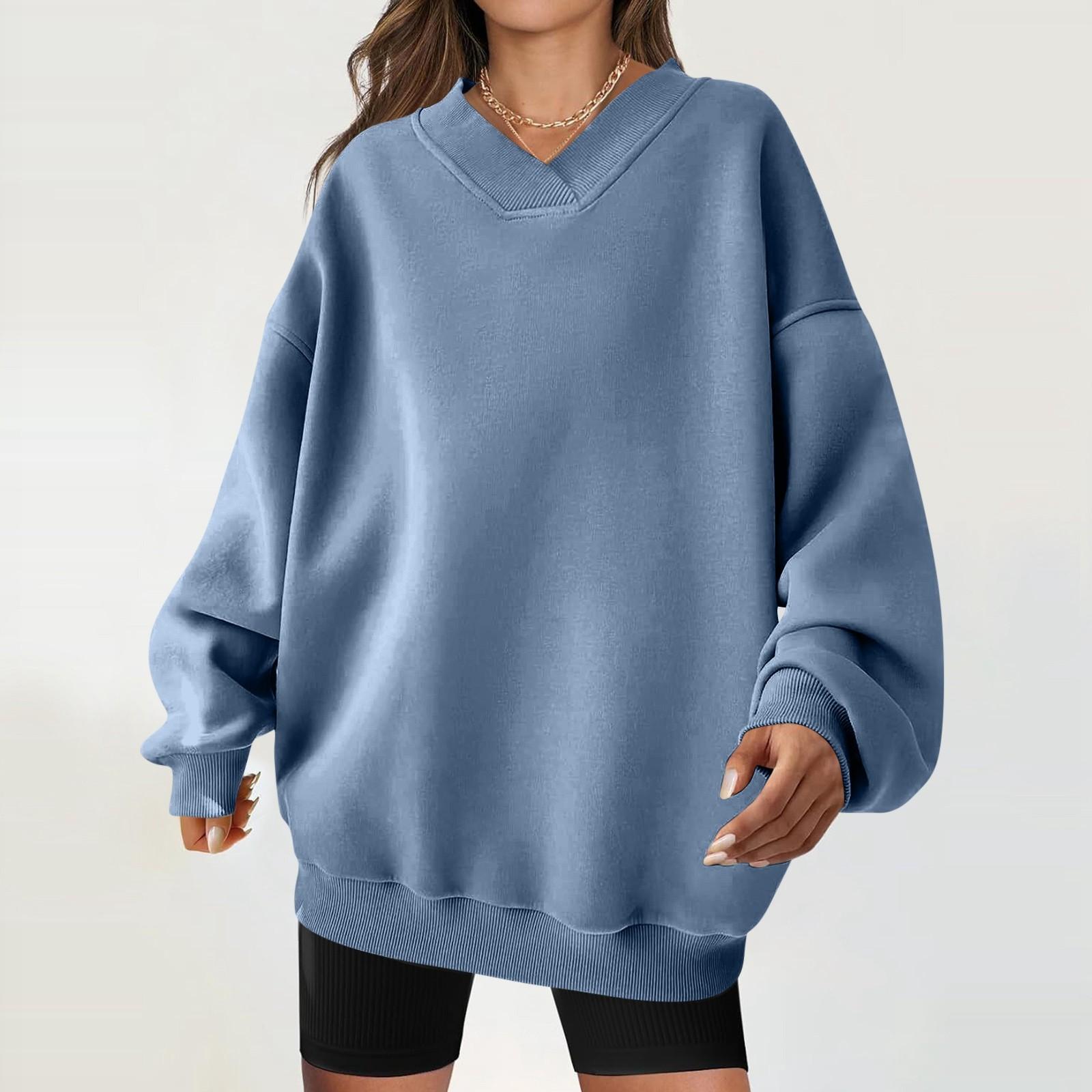 Women s Casual Fashion Color Long-sleeved Loose Round Neck Sweatshirt M