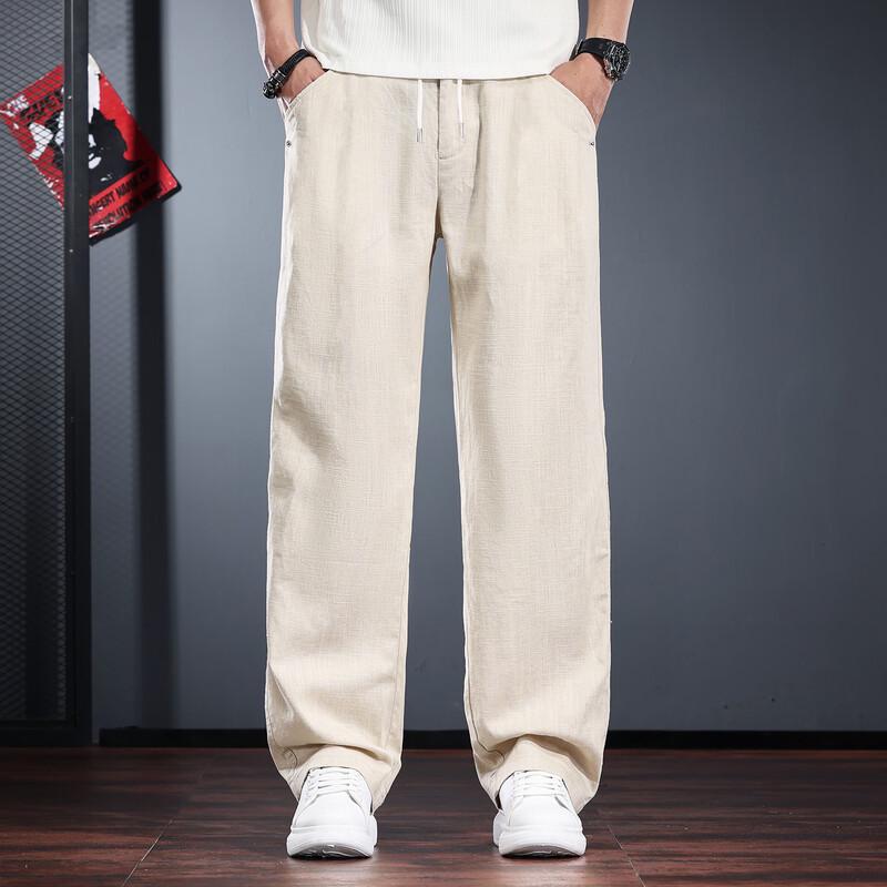 Jeleino Men s Summer Linen Blend Straight Leg Pants XL