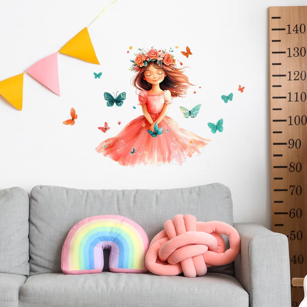 Self Adhesive Dreamy Girl Butterfly Flower Wall Stickers Peel and Stick Removable Waterproof