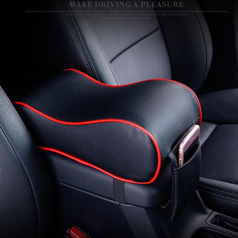 Car Armrest Booster Cushion with Side Storage Bag, PU Leather Console Armrest Pad(31*17*11CM) 	 31*17*11CM чёрный/красный