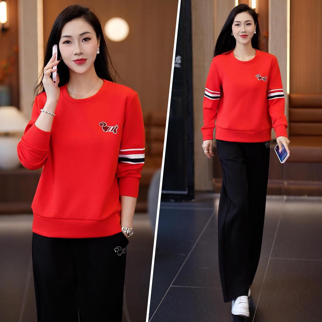 Women's Spring-Autumn 2026 Fashion: Loose Round Neck Hoodie and Casual Running Suit Set