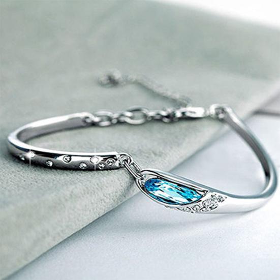 Fashion Women Silver Plated Crystal Chain Bangle Cuff Charm Bracelet Jewelry