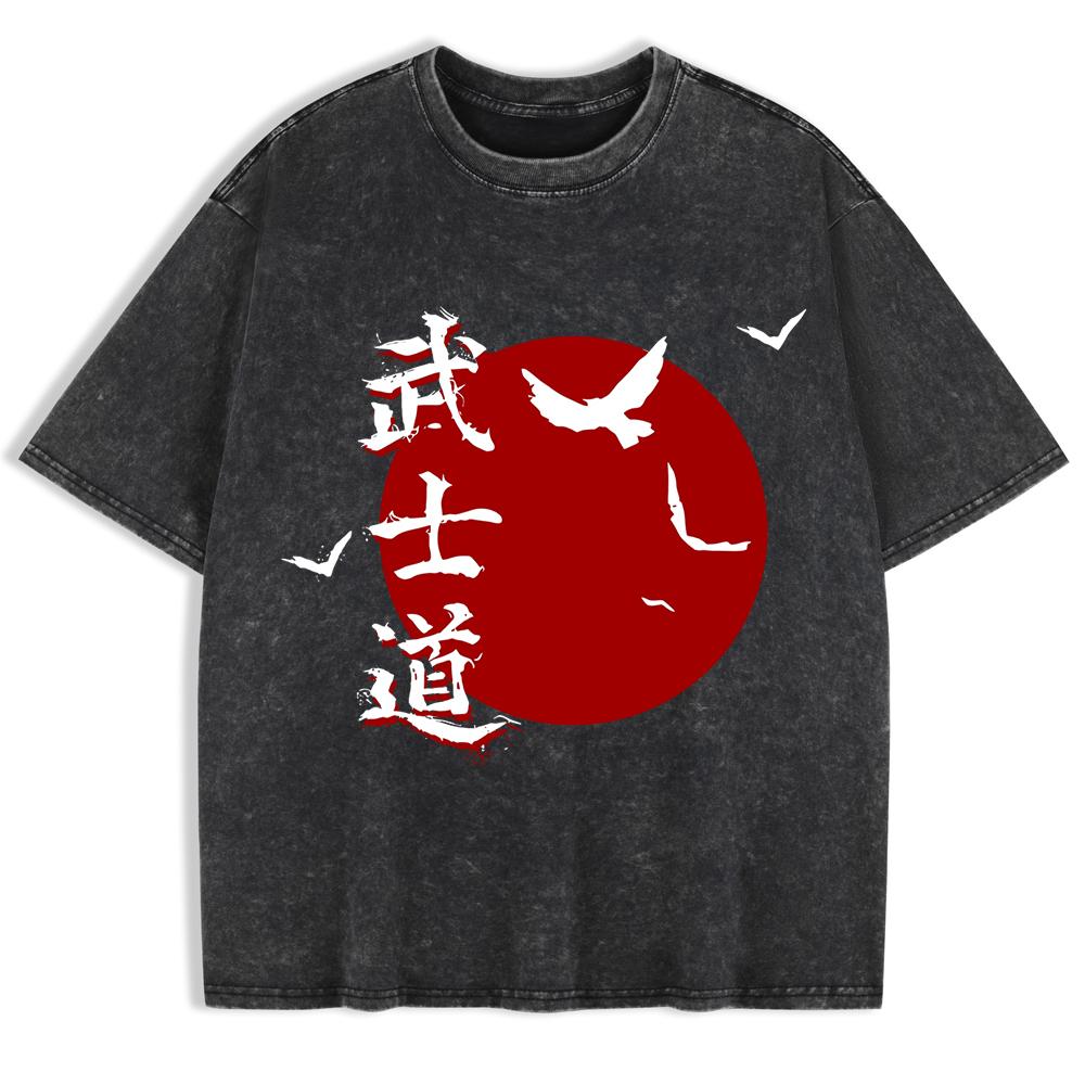 

Japan Bushido Harajuku Printed Washed T-Shirts Mens Cotton Short Sleeve Tops Street O-Neck Oversize T Shirts Clothes S