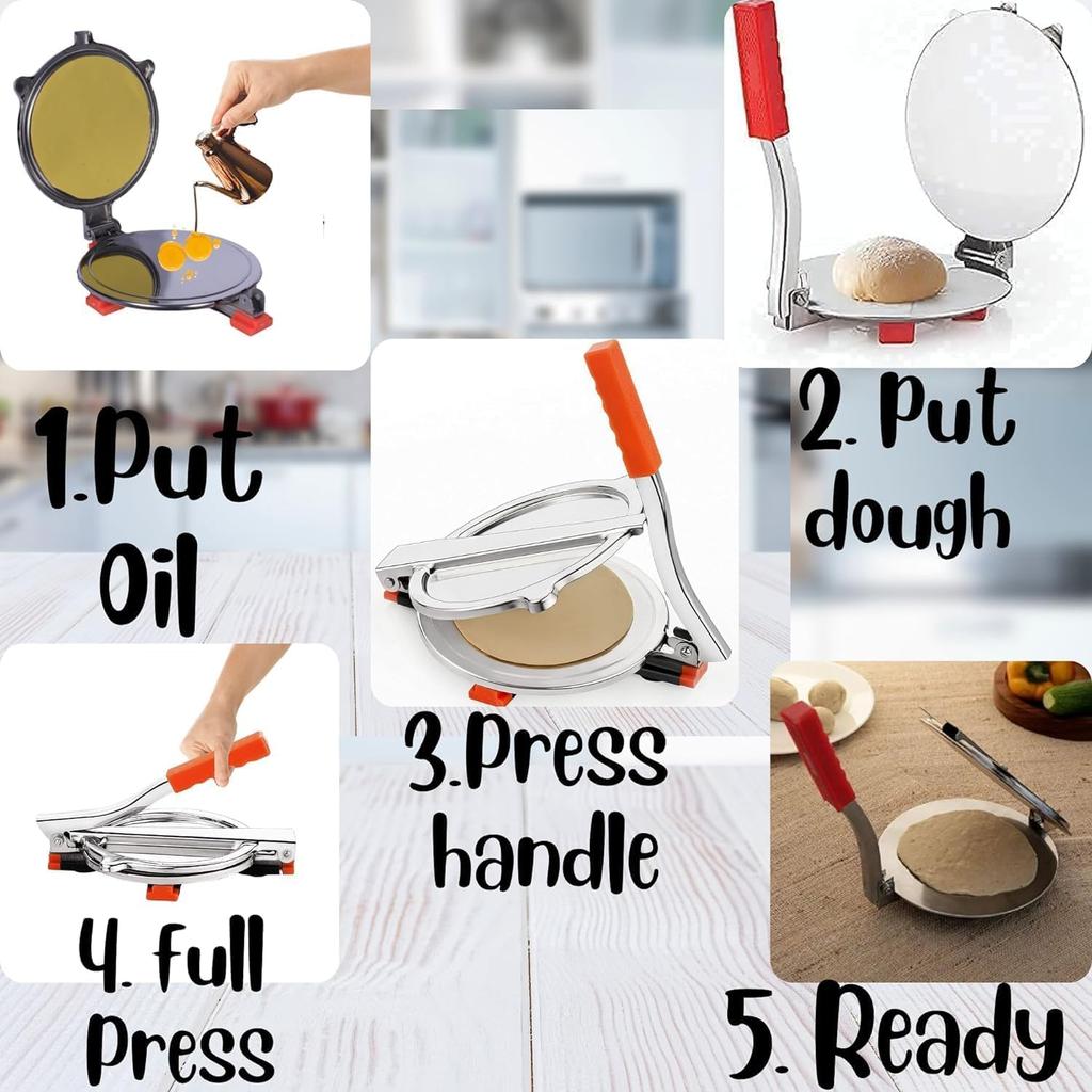 TreegoArt Stainless Steel Puri Maker Press Machine Manual Hand Press With Handle For Making Papad, Khakhra, Poori, Roti and Many More - Pack Of 1