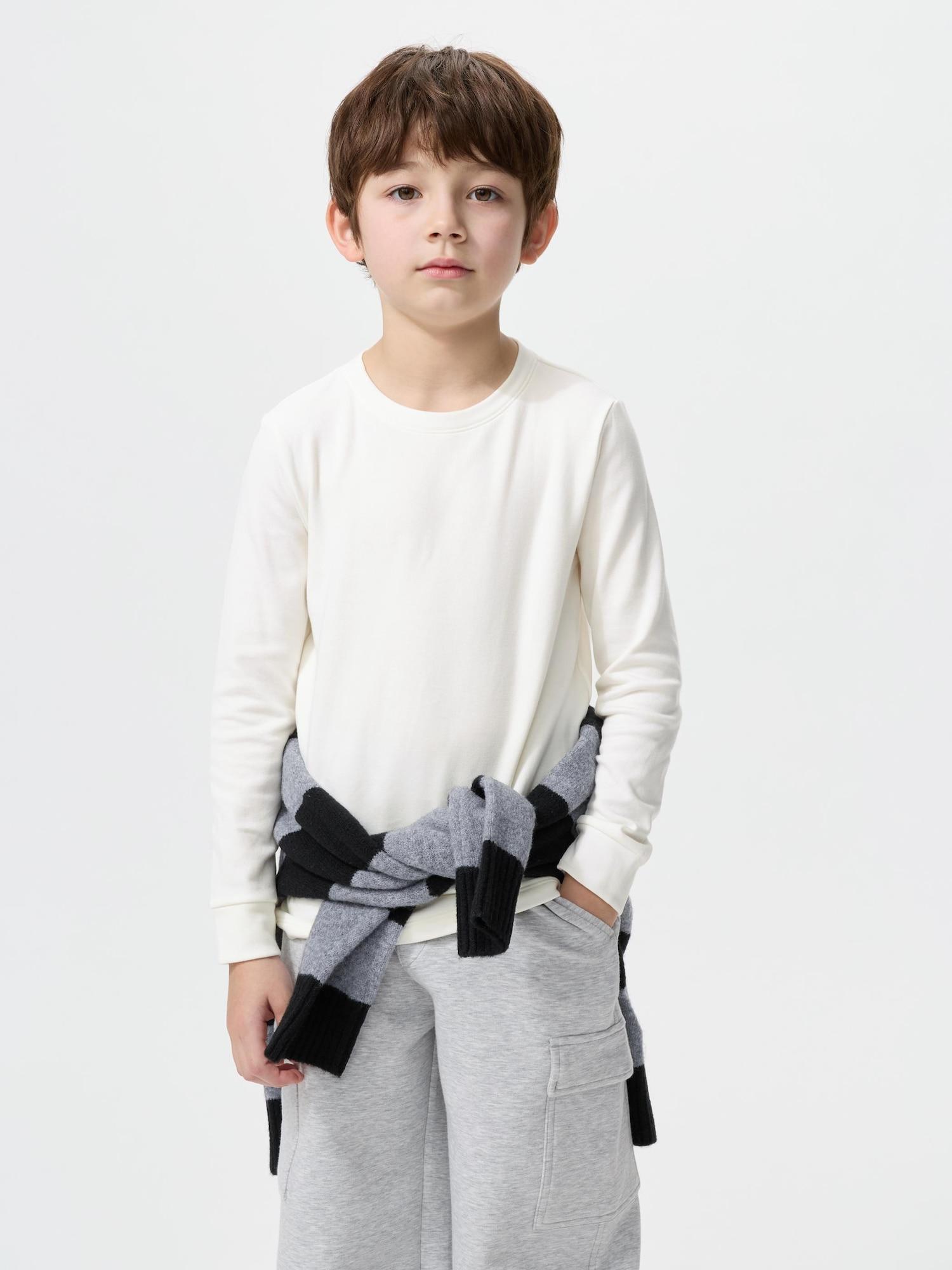 Uniqlo Ультра Теплая Хлопковая Футболка с Круглым Вырезом HeaTTech 01 OFF WHITE/130 (89 years old) gray