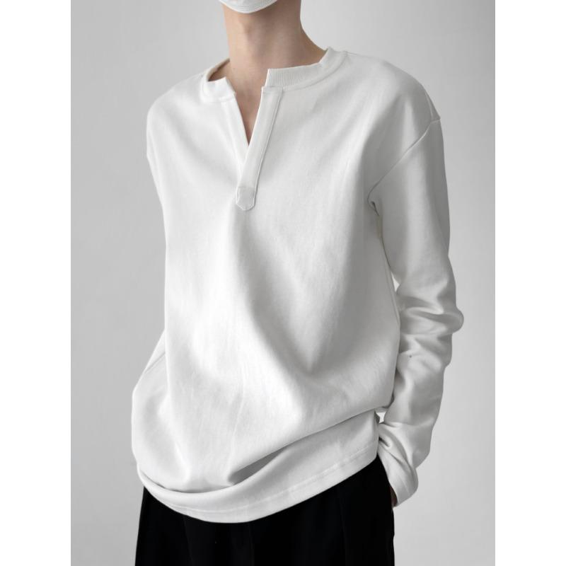 

Men s White Henley Neck Long Sleeve T-Shirt Casual Oversized Streetwear Top M белый