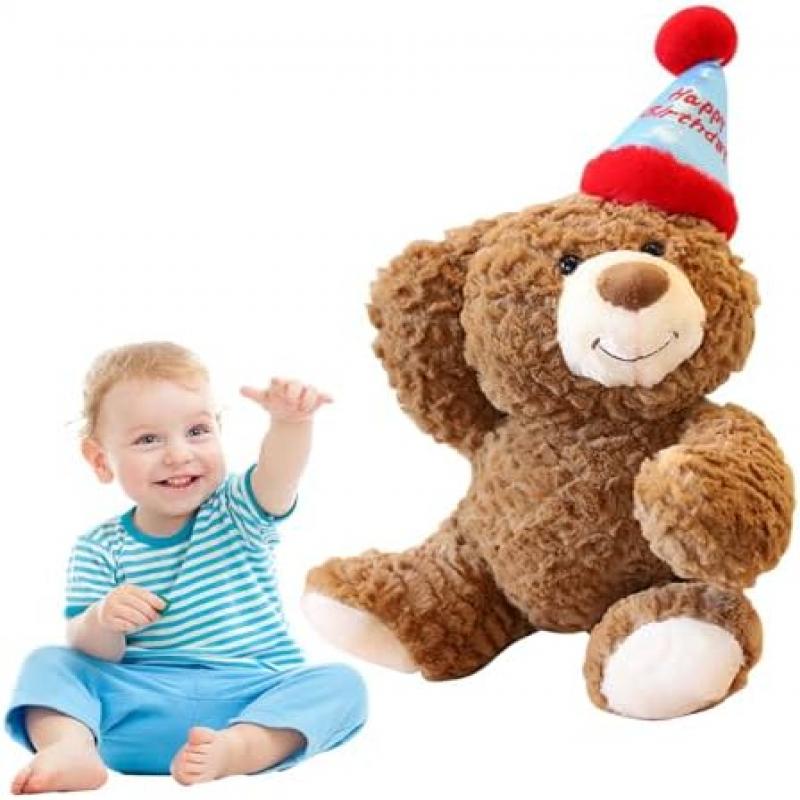 Lotvic Teddybär Plüschtier 30cm mit Geburtstagshut, Weiches Stofftier Kuscheltier für Mädchen Jungen Kinder Party Weihnachten Geburtstagsgeschenk