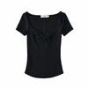 YPFF Women's Trendy Solid Color V-Neck Twist Knot American T-Shirt