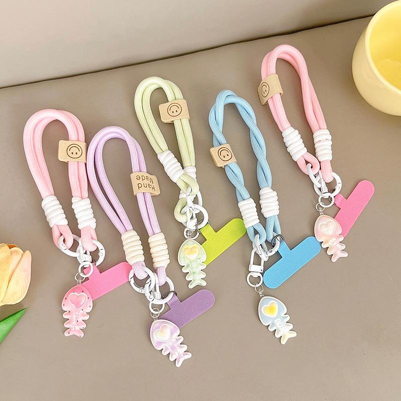 Cute Love Fishbone Backpack Pendant Mobile Phone Lanyard Clip Short Anti-Drop Bold Portable Rope Braided Rope Women'S Model