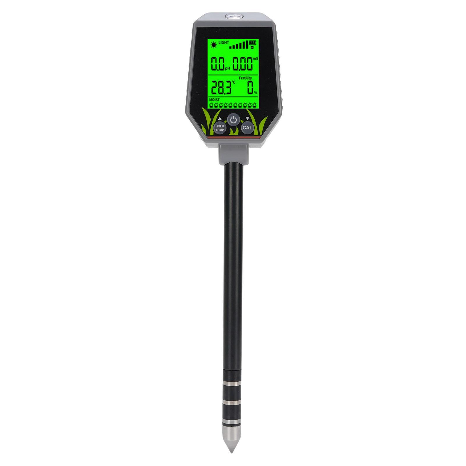 

6 in 1 Soil PH Tester Air Humidity Temperature Illuminance Measurement LCD Backlit Display Digital Soil Meter for Food