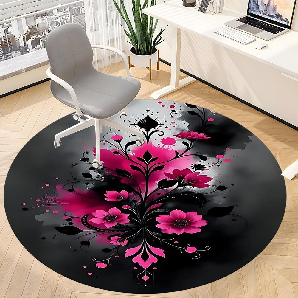 1PC Floral Abstract Office Round Area Rug, Mat Suitable For Office, Under Office Chairs Bedroom Living Room Home Decor, Room Deco