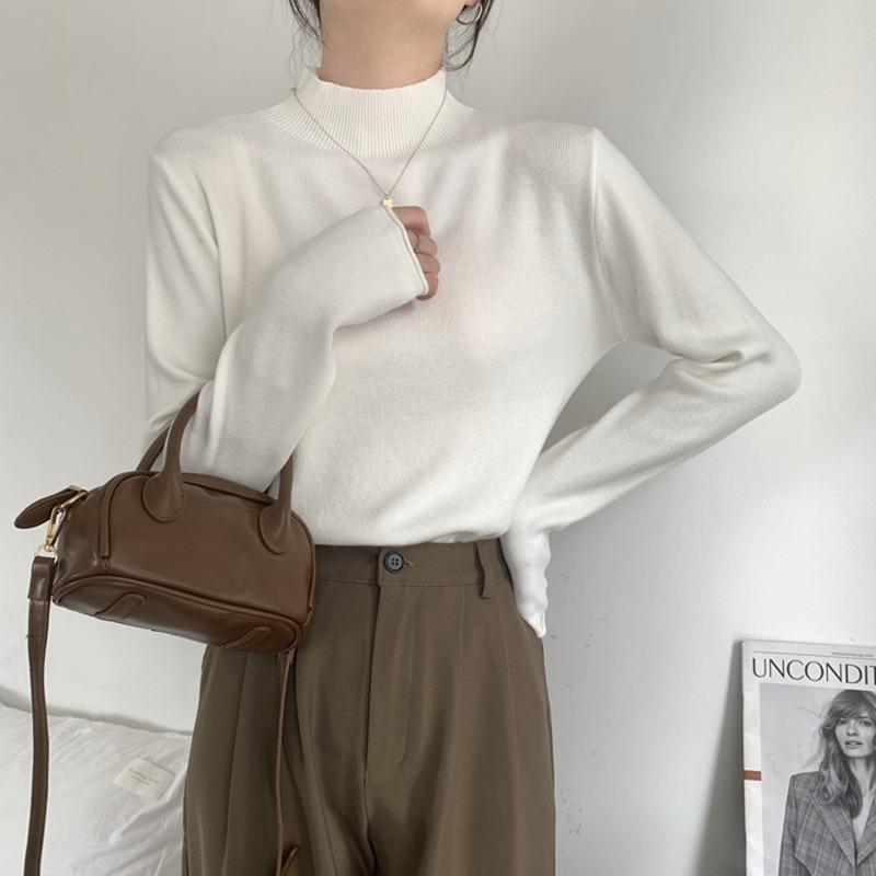 Versatile Semi-turtleneck Inner Top Women's Spring Simple Casual Long-sleeved High-end Knitted Base Layer