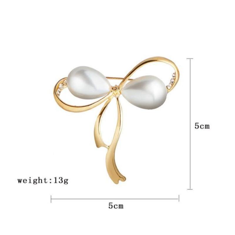 Zircon Rhinestone Bow Tie Brooch Female Simple Crystal Pearl Personality Bowknot Fashion Pin Suit Anti-light Corsage Jewelry