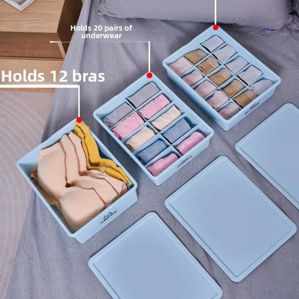 With Cover Underwear Storage Box Stable Stacking Compartment Organizer Socks Storage Box  For Home