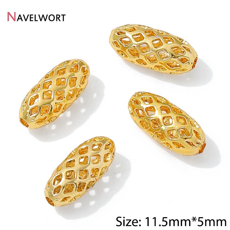 14K/18K Vergoldete Hohl-Abstandshalter-Perlen, Trennstück für Perlen, Ovale lose Perlen für Armbandherstellung Zubehör, Schmuckzubehör