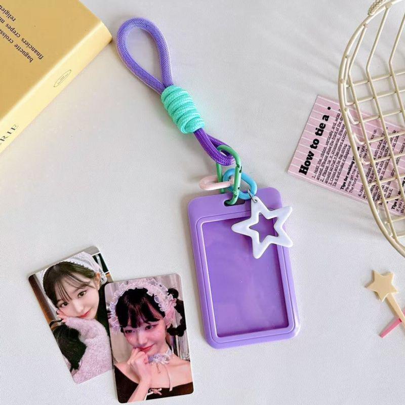 Dopamine Star Card Holder: Candy Color Slide Cover with 3-Inch Lanyard for Meal, Bus & Chasing Cards.