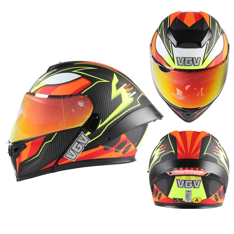Colorful face mask, large tail wing with tail lights, flip type motorcycle, modular full coverage helmet, double-sided cover, st