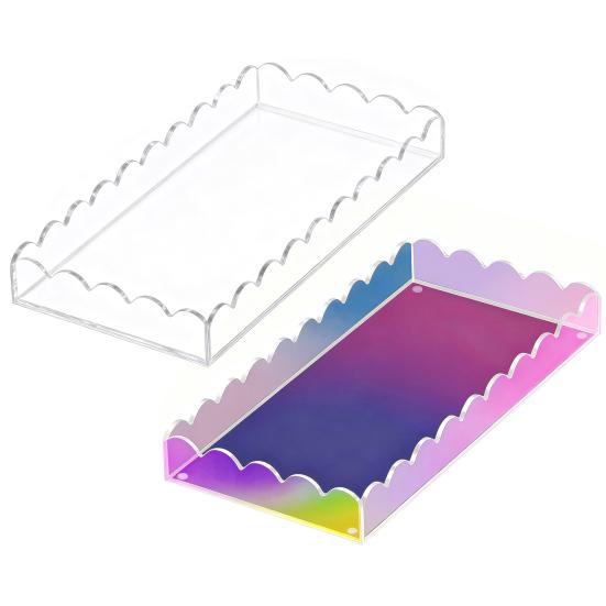 1/2Pcs Acrylic Bathroom Vanity Tray Multi-purpose Soap Dispenser Perfume Holder Storage Tray Living Room Counter Rectangle Decorative Scalloped Tray