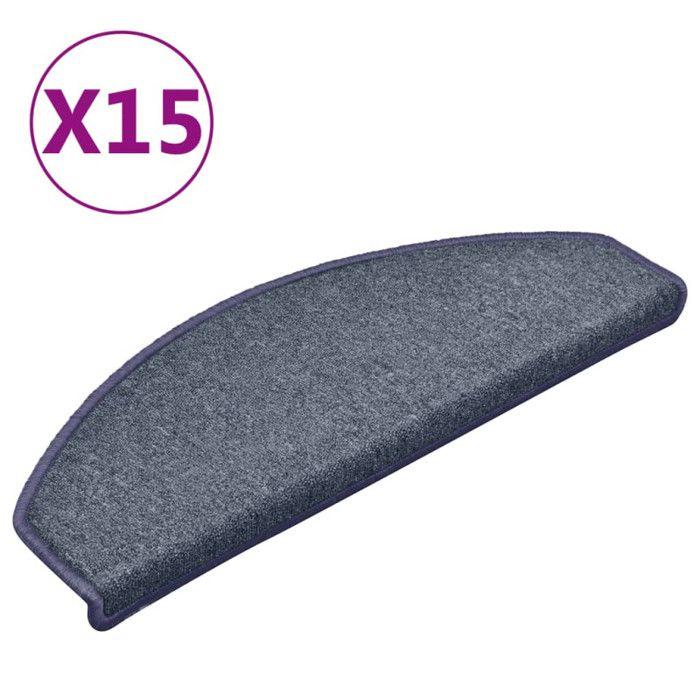 VidaXL Tapis d'escalier 15 pièces 65 x 24 x 4 cm Gris foncé et bleu Demi-rond Grand 322365